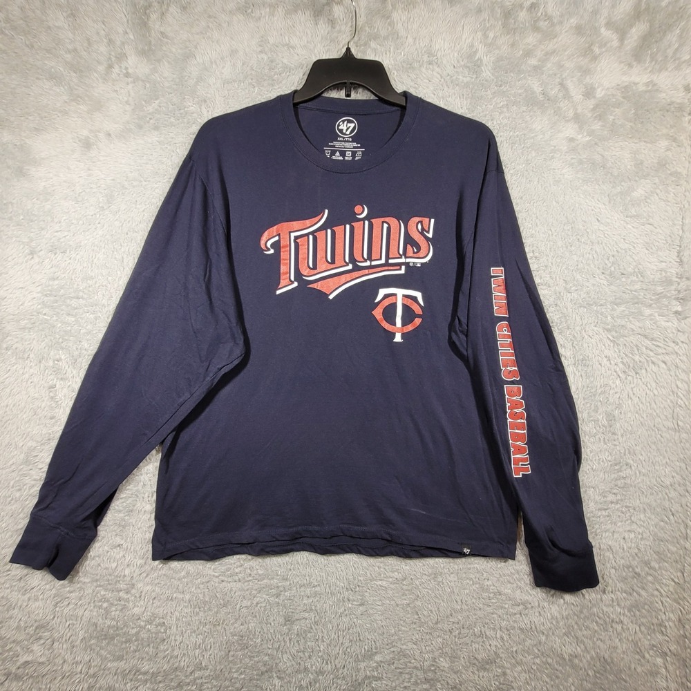 Minnesota Twins Long Sleeve Shirt Mens XXL Navy Blue Baseball 47 Brand